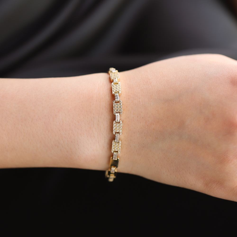 14 Ayar Sarı Altın Taşlı Bileklik