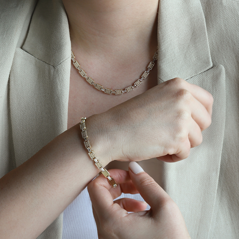 14 Ayar Sarı Altın Taşlı Bileklik