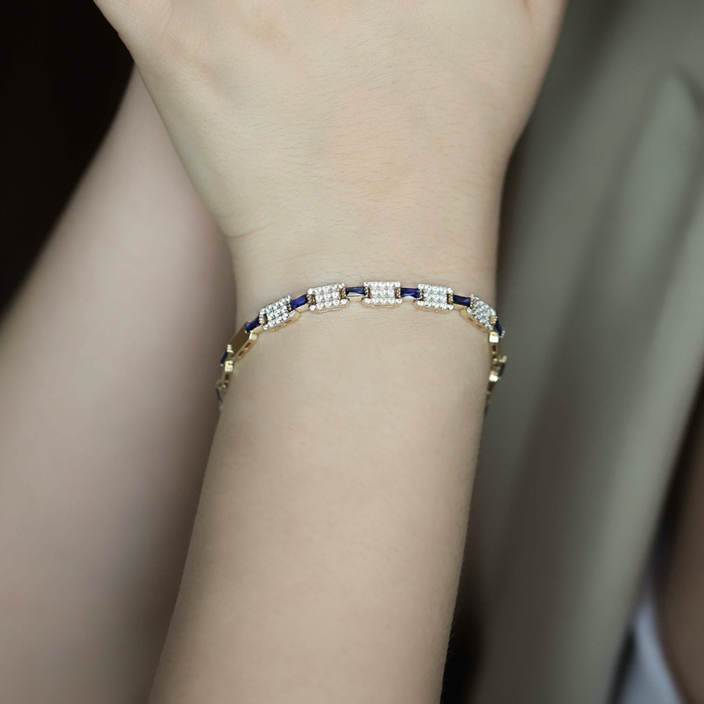 14 Ayar Sarı Altın Mavi Taşlı Bileklik