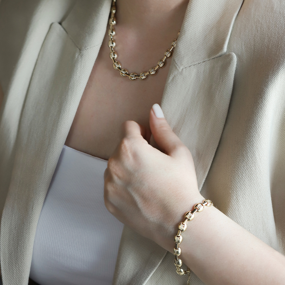 14 Ayar Sarı Altın Taşlı Bileklik