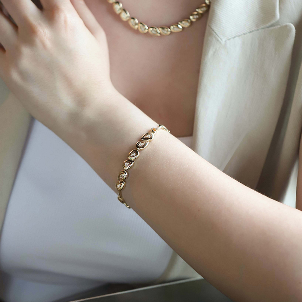 14 Ayar Sarı Altın Damla Taşlı Bileklik