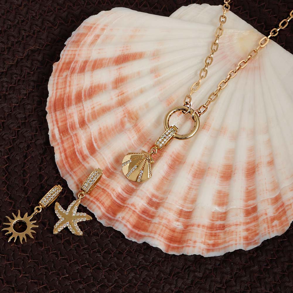 14 Ayar Sarı Altın Taşlı Deniz Yıldızı Kolye Ucu