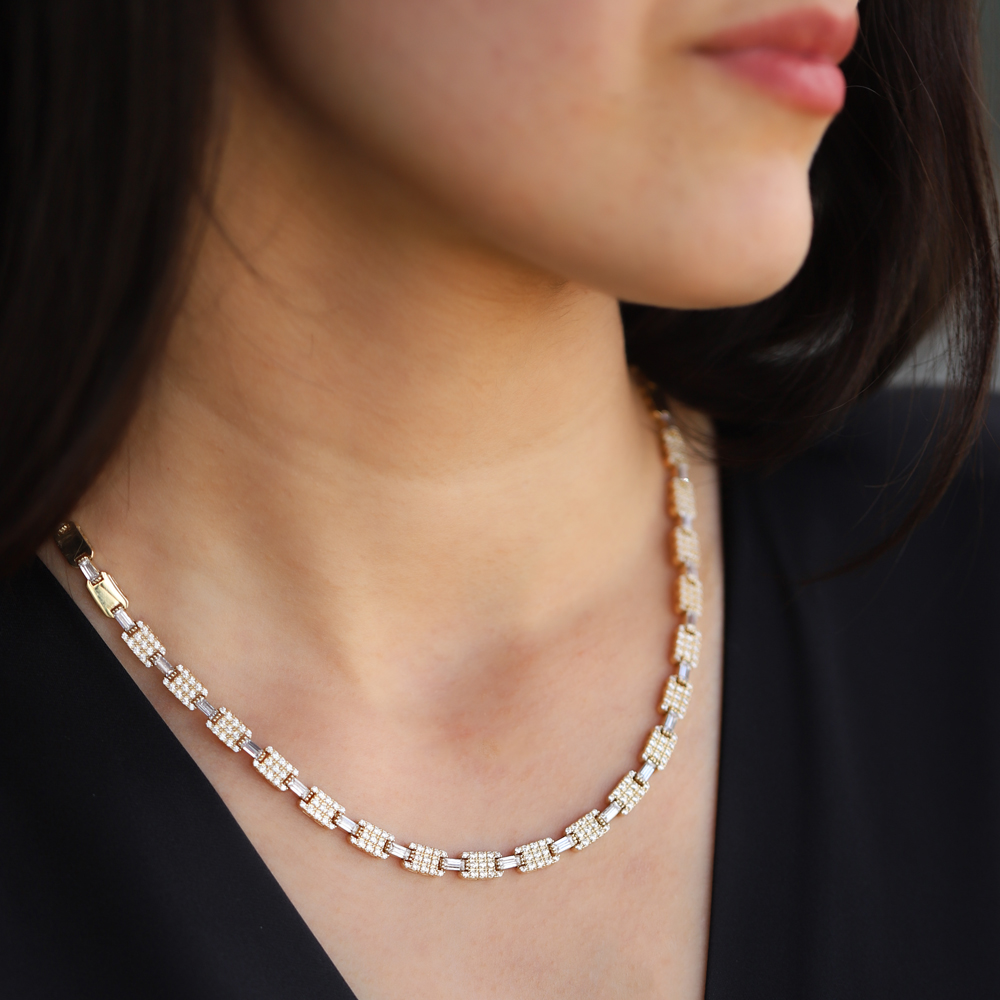 14 Ayar Sarı Altın Taşlı Gerdanlık Kolye