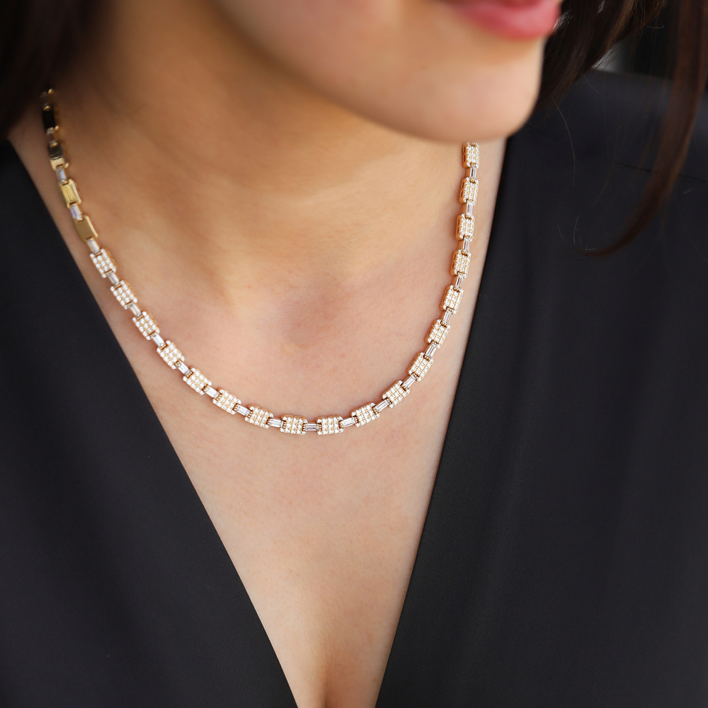 14 Ayar Sarı Altın Taşlı Gerdanlık Kolye