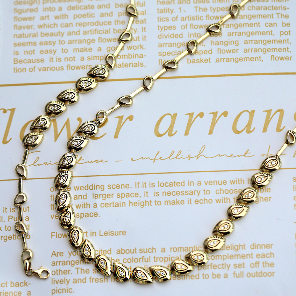 14 Ayar Sarı Altın Damla Taşlı Gerdanlık Kolye