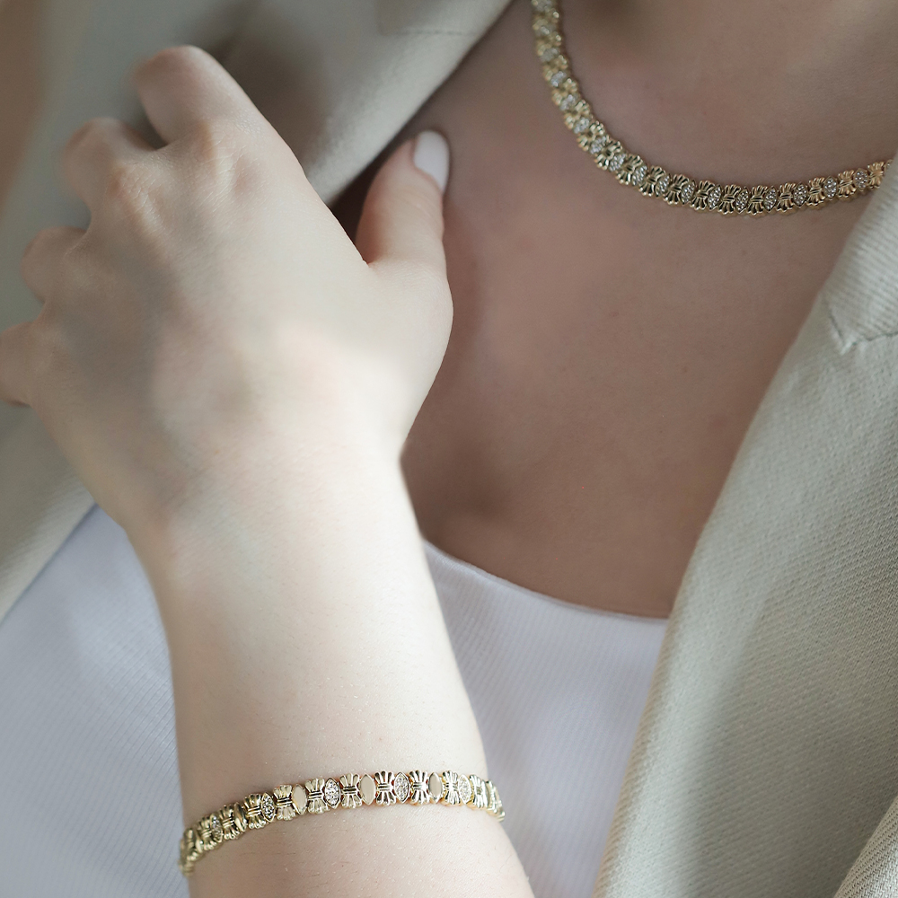 14 Ayar Sarı Altın Taşlı Gerdanlık Kolye