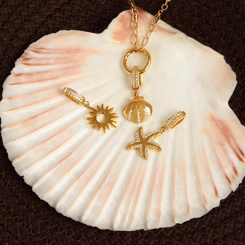 14 Ayar Sarı Altın Taşlı Güneş Kolye Ucu