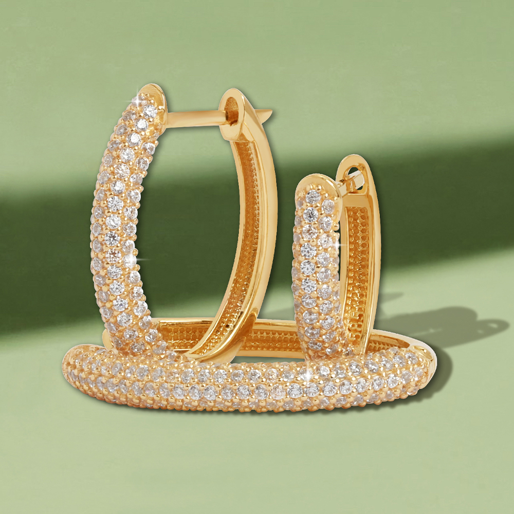 14 Ayar Sarı Altın Taşlı Halka Küpe