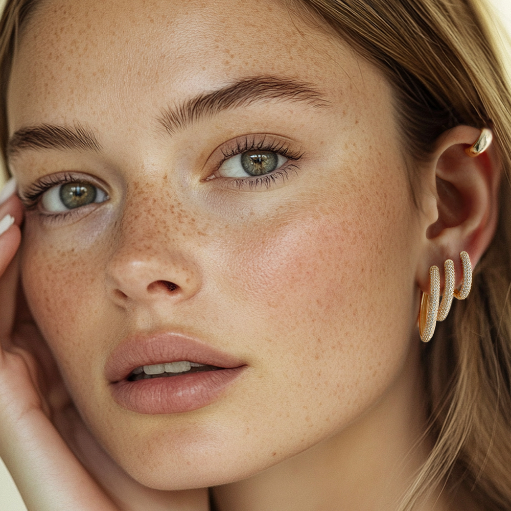 14 Ayar Sarı Altın Taşlı Halka Küpe