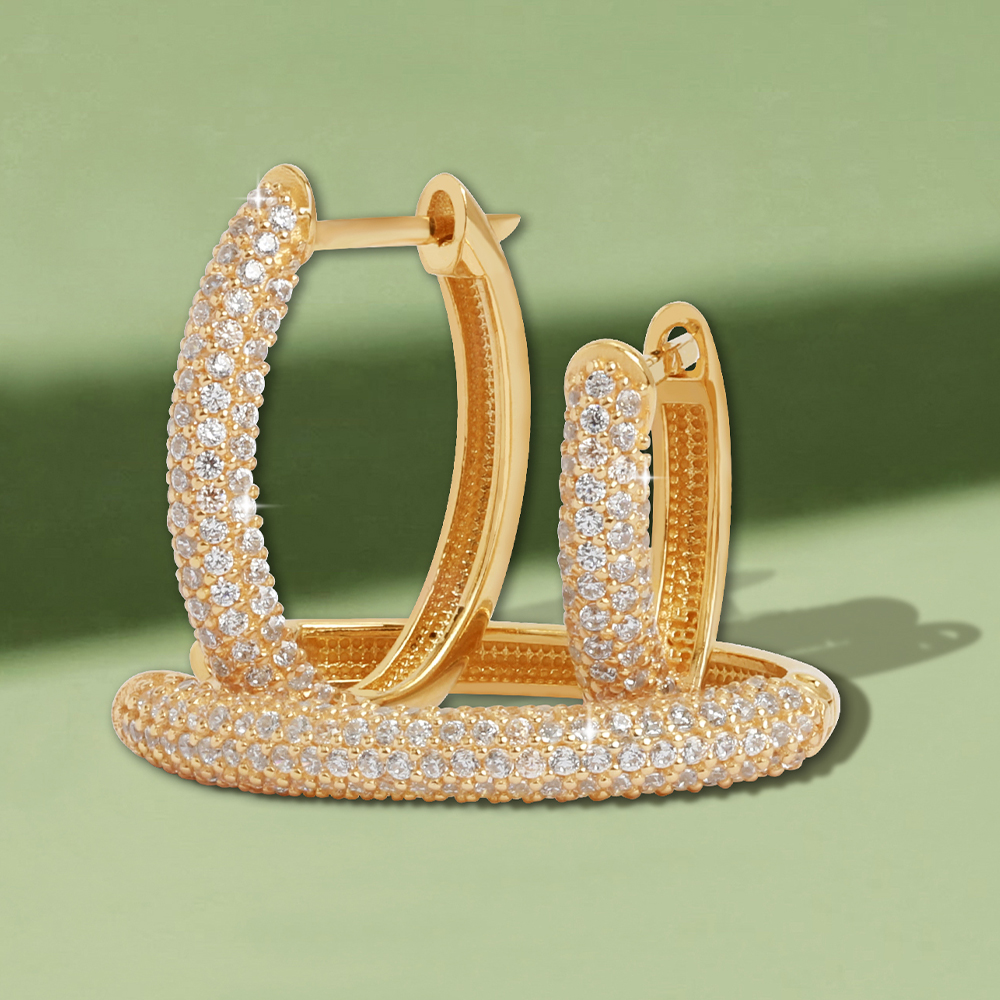 14 Ayar Sarı Altın Taşlı Halka Küpe