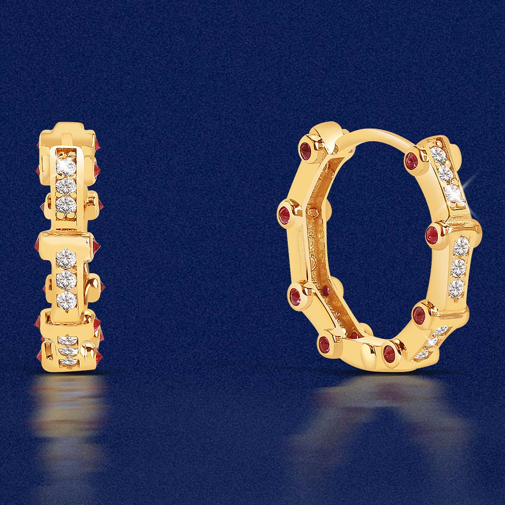 14 Ayar Sarı Altın Taşlı Halka Küpe