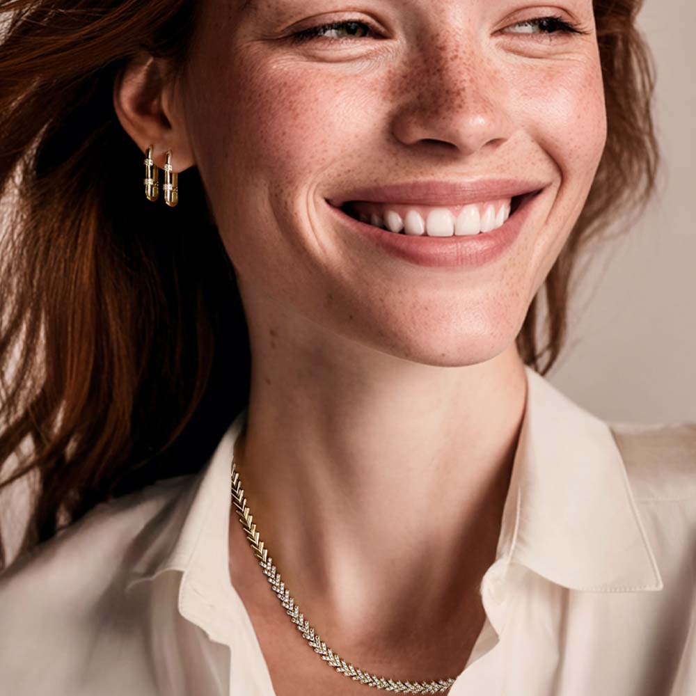 14 Ayar Sarı Altın Taşlı Halka Küpe