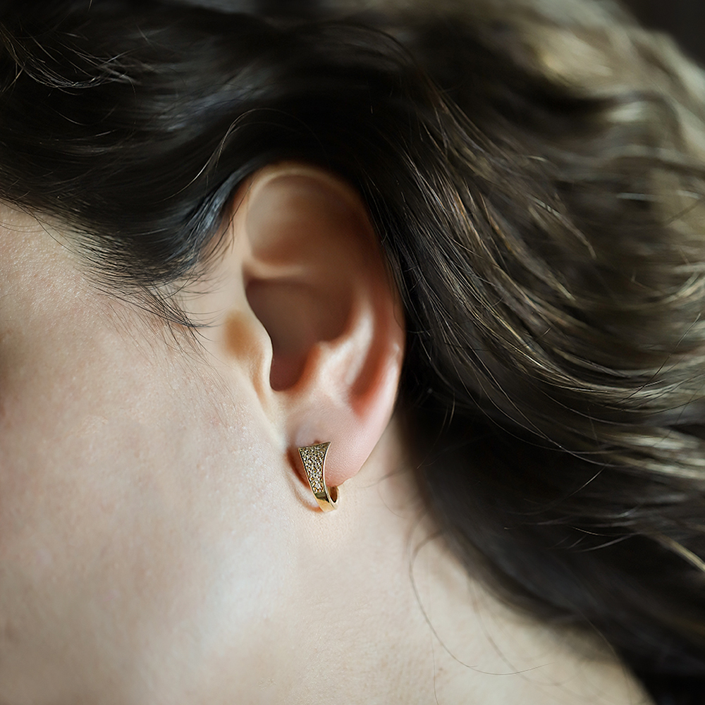 14 Ayar Sarı Altın Taşlı Halka Küpe