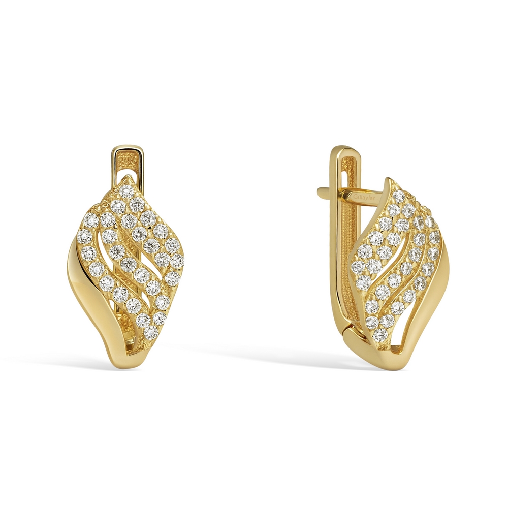 14 Ayar Sarı Altın Taşlı J Küpe