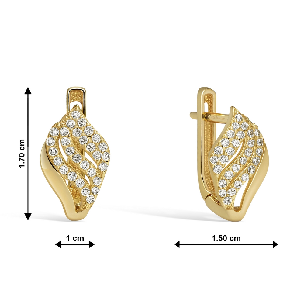 14 Ayar Sarı Altın Taşlı J Küpe