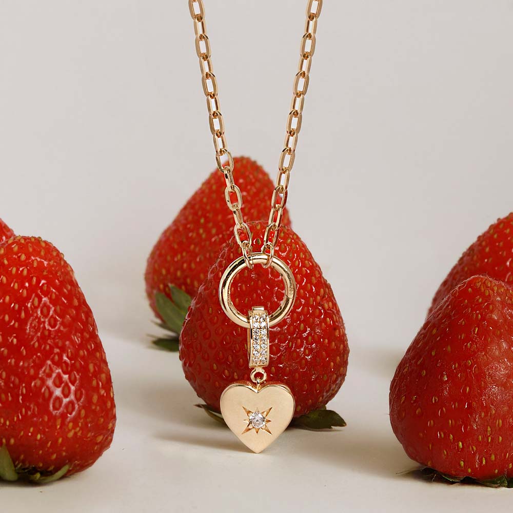 14 Ayar Sarı Altın Taşlı Kalp Kolye Ucu