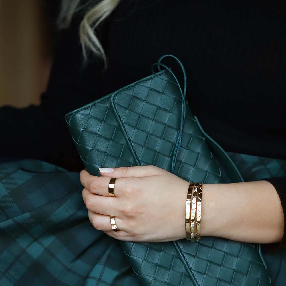 14 Ayar Sarı Altın Taşlı Kelepçe Bilezik