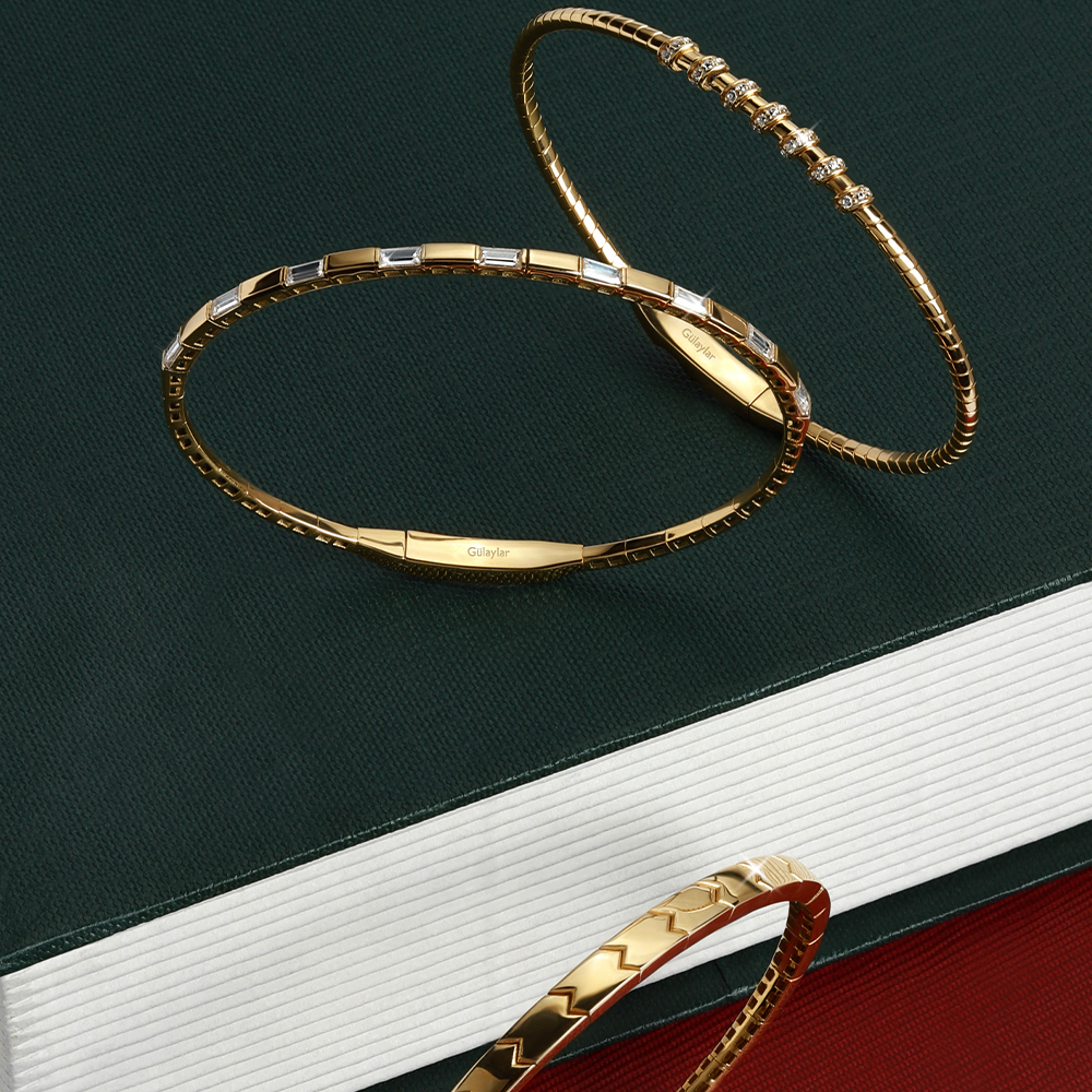 14 Ayar Sarı Altın Taşlı Kelepçe Bilezik