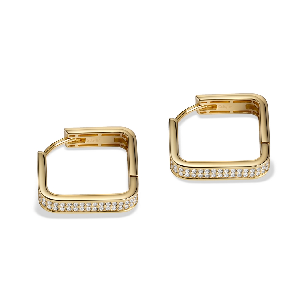 14 Ayar Sarı Altın Taşlı Minimal Halka Küpe