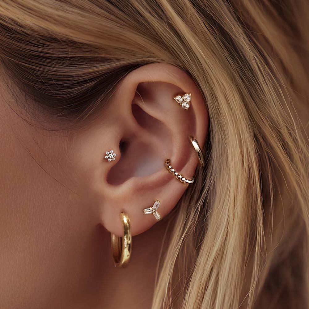 14 Ayar Sarı Altın Taşlı Tragus Piercing