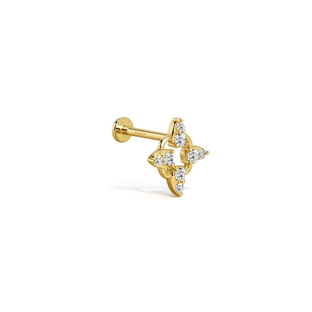 14 Ayar Sarı Altın Taşlı Tragus Piercing