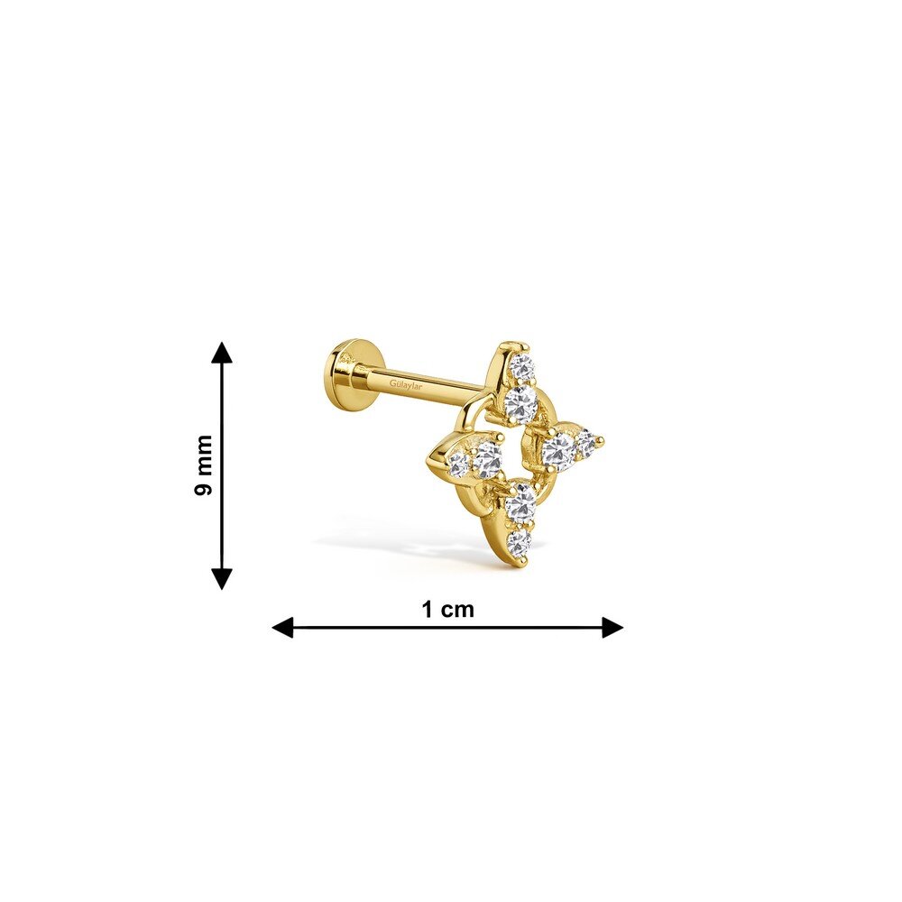 14 Ayar Sarı Altın Taşlı Tragus Piercing