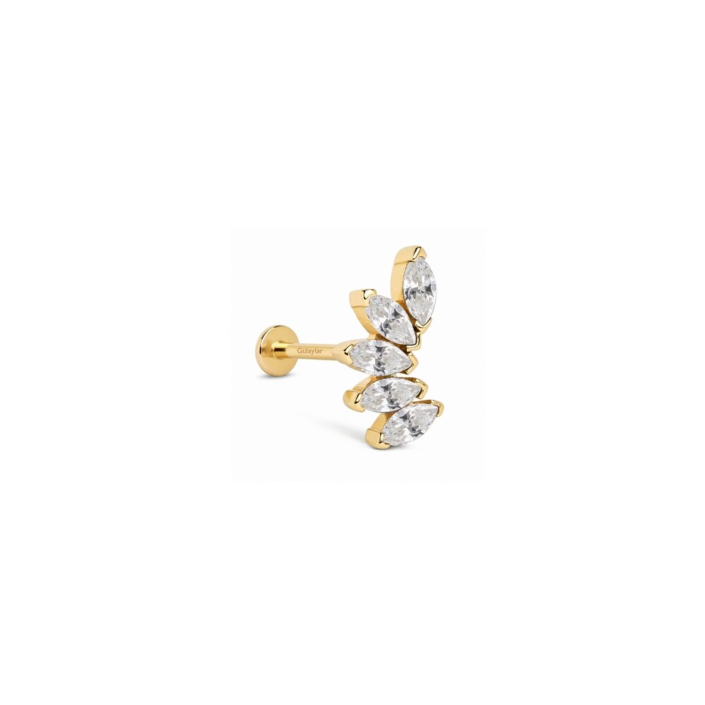 14 Ayar Sarı Altın Taşlı Tragus Piercing