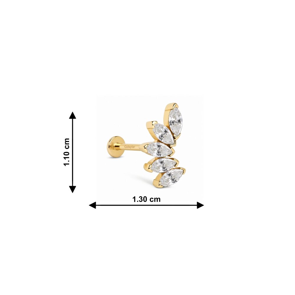 14 Ayar Sarı Altın Taşlı Tragus Piercing