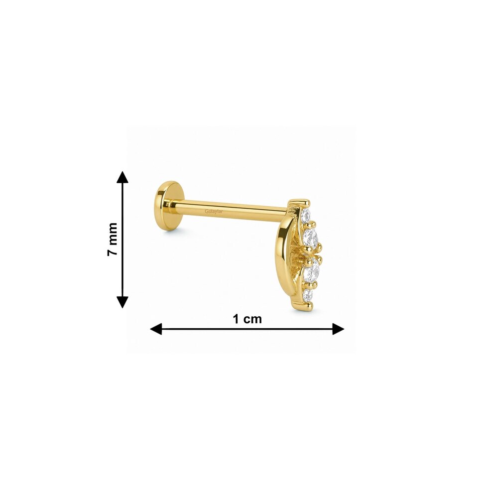 14 Ayar Sarı Altın Taşlı Tragus Piercing
