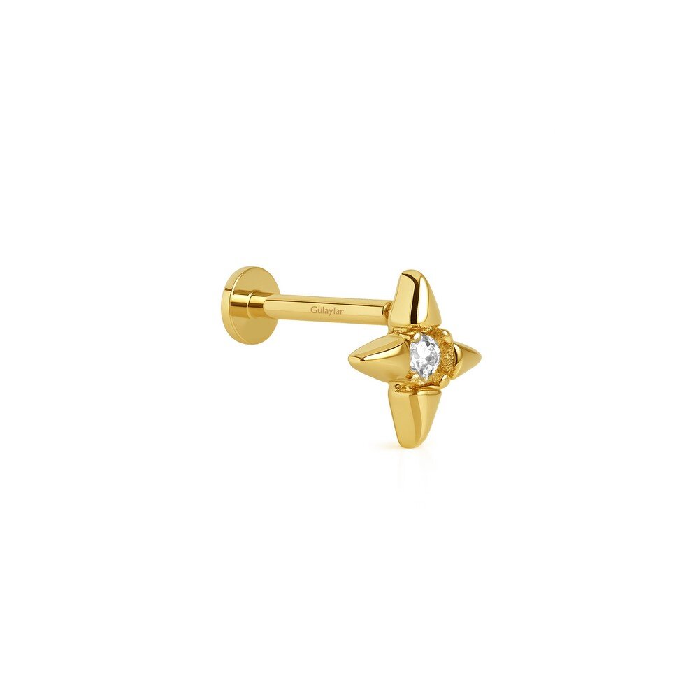 14 Ayar Sarı Altın Taşlı Tragus Piercing