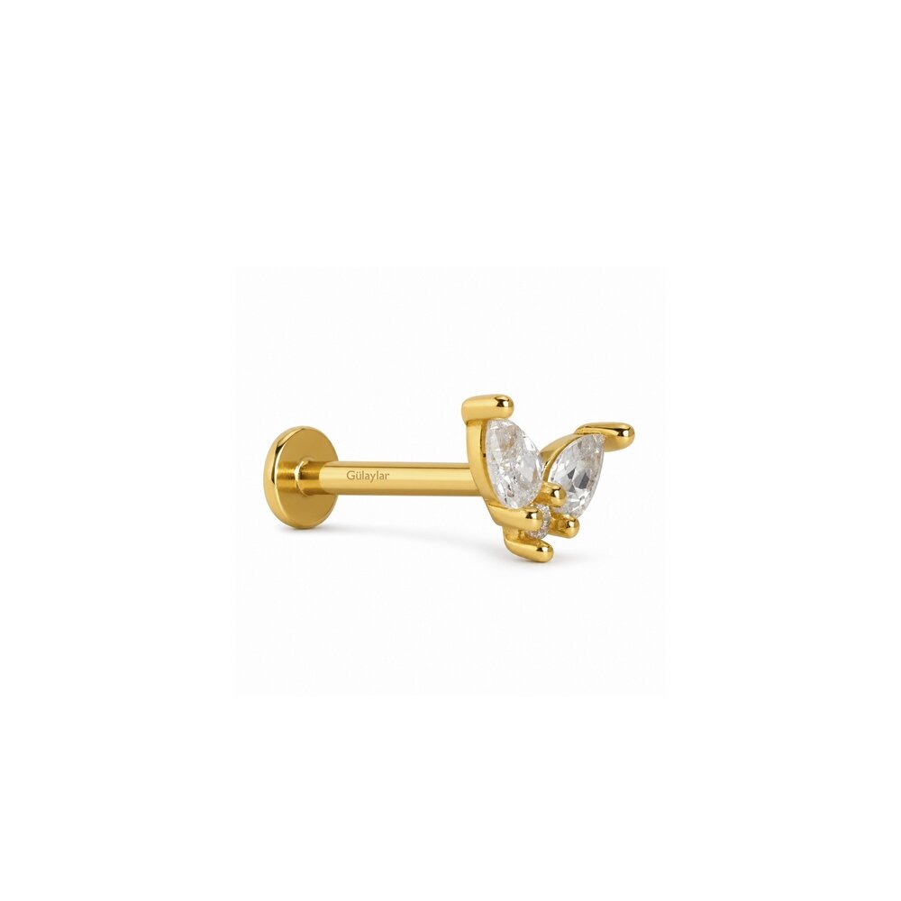 14 Ayar Sarı Altın Taşlı Tragus Piercing