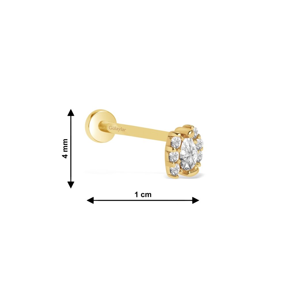 14 Ayar Sarı Altın Taşlı Tragus Piercing