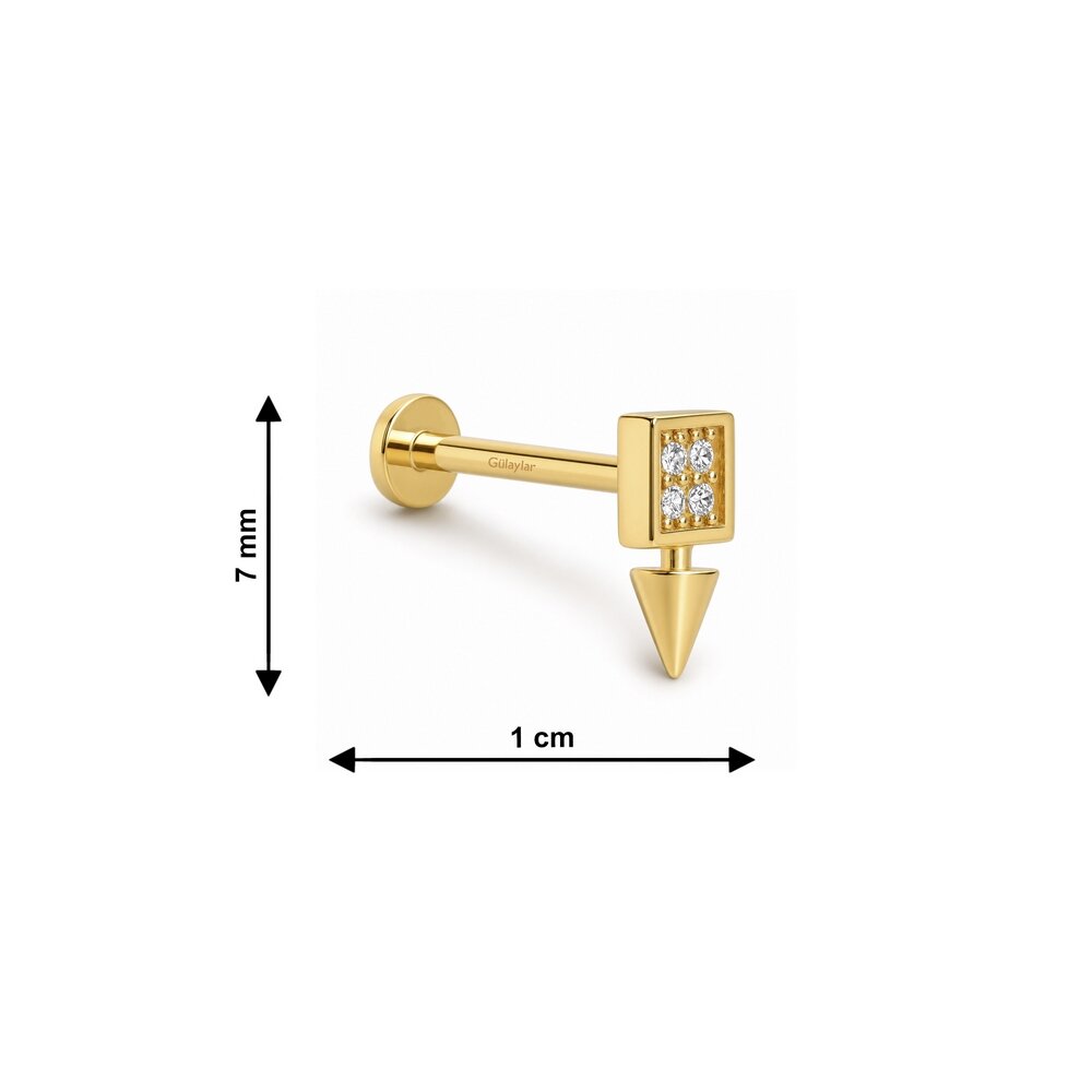 14 Ayar Sarı Altın Taşlı Tragus Piercing