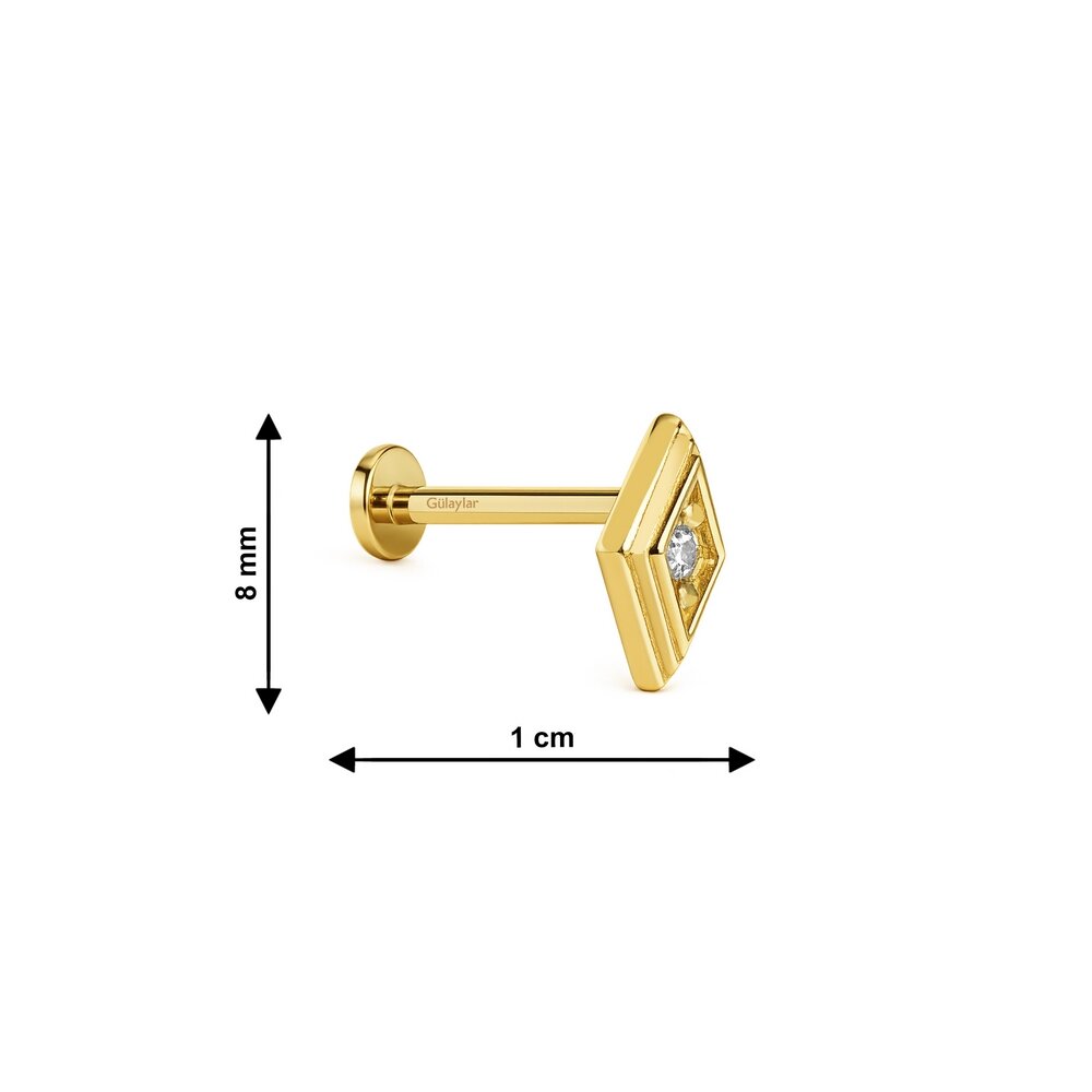 14 Ayar Sarı Altın Taşlı Tragus Piercing