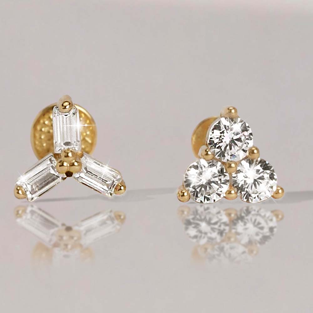 14 Ayar Sarı Altın Taşlı Tragus Piercing