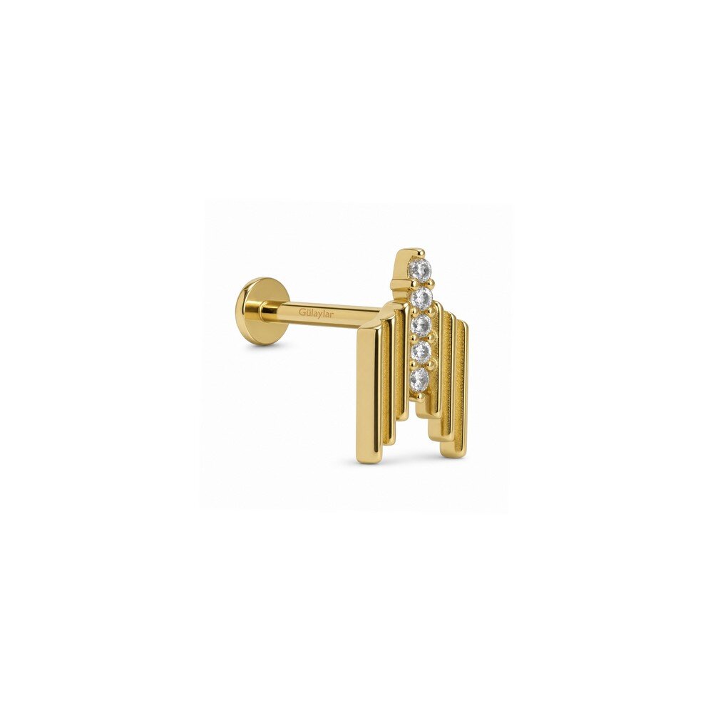 14 Ayar Sarı Altın Taşlı Tragus Piercing