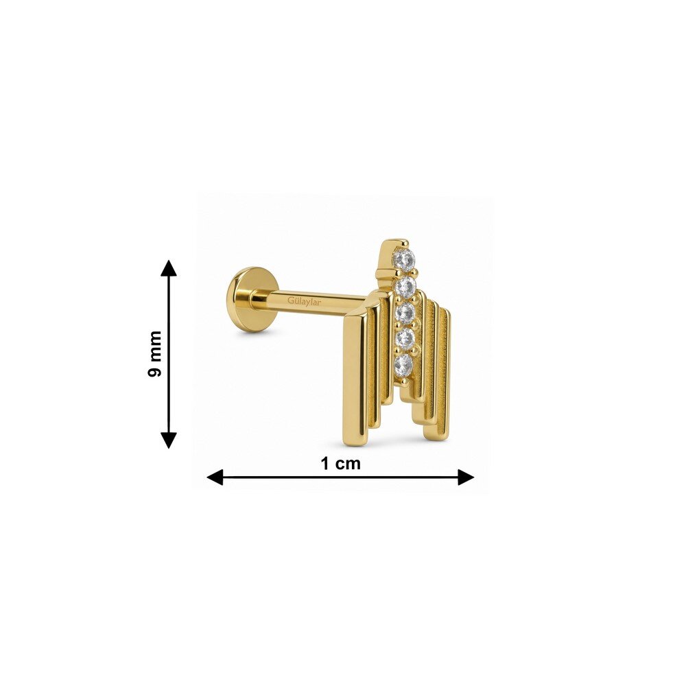 14 Ayar Sarı Altın Taşlı Tragus Piercing