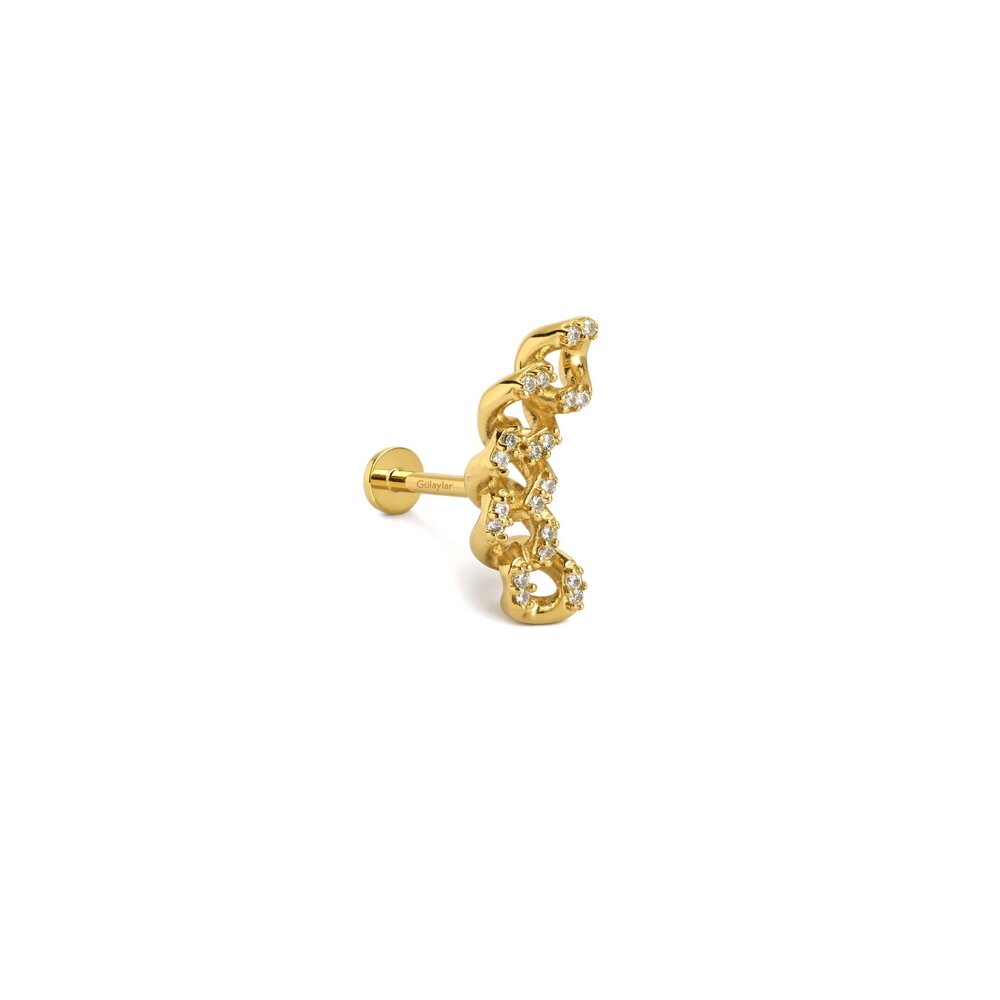 14 Ayar Sarı Altın Taşlı Zincir Tragus Piercing