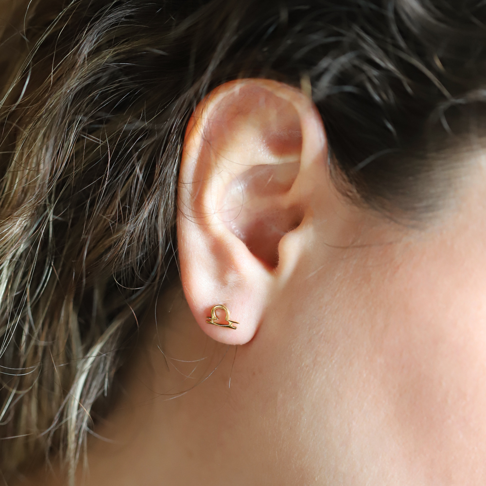 14 Ayar Sarı Altın Terazi Burç Küpe