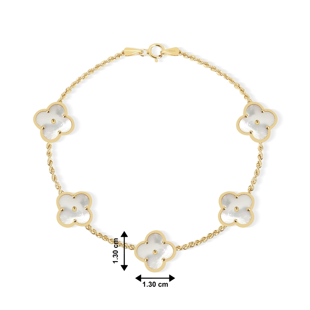 14 Ayar Sarı Altın Sedefli Yonca Bileklik