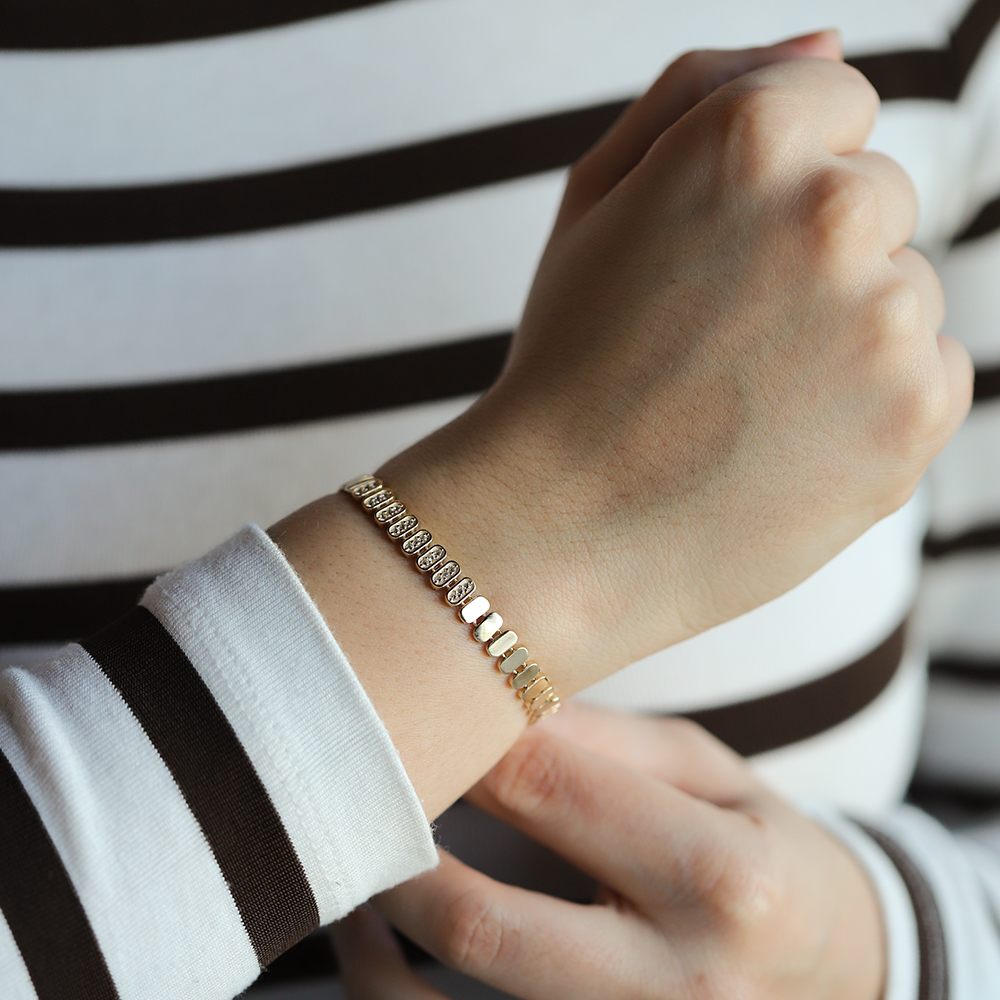 14 Ayar Sarı Altın Taşlı Zincir Bileklik