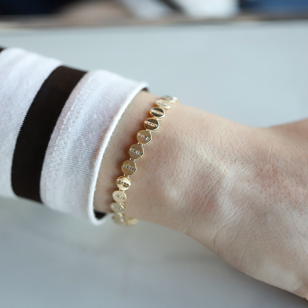 14 Ayar Sarı Altın Taşlı Bileklik