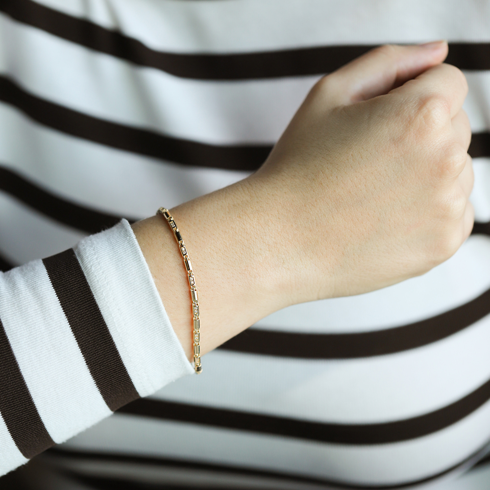 14 Ayar Sarı Altın Taşlı Zincir Bileklik