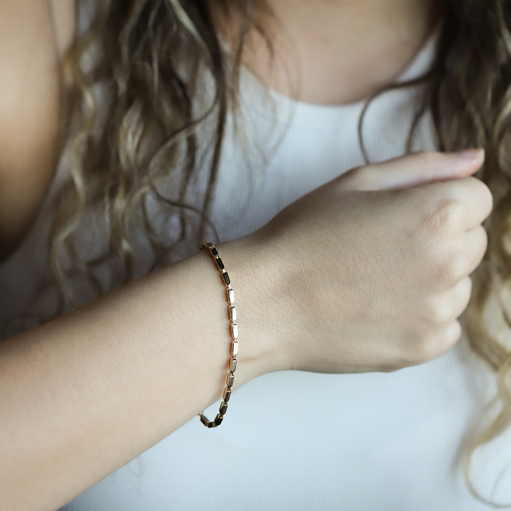 14 Ayar Sarı Altın Taşsız Zincir Bileklik