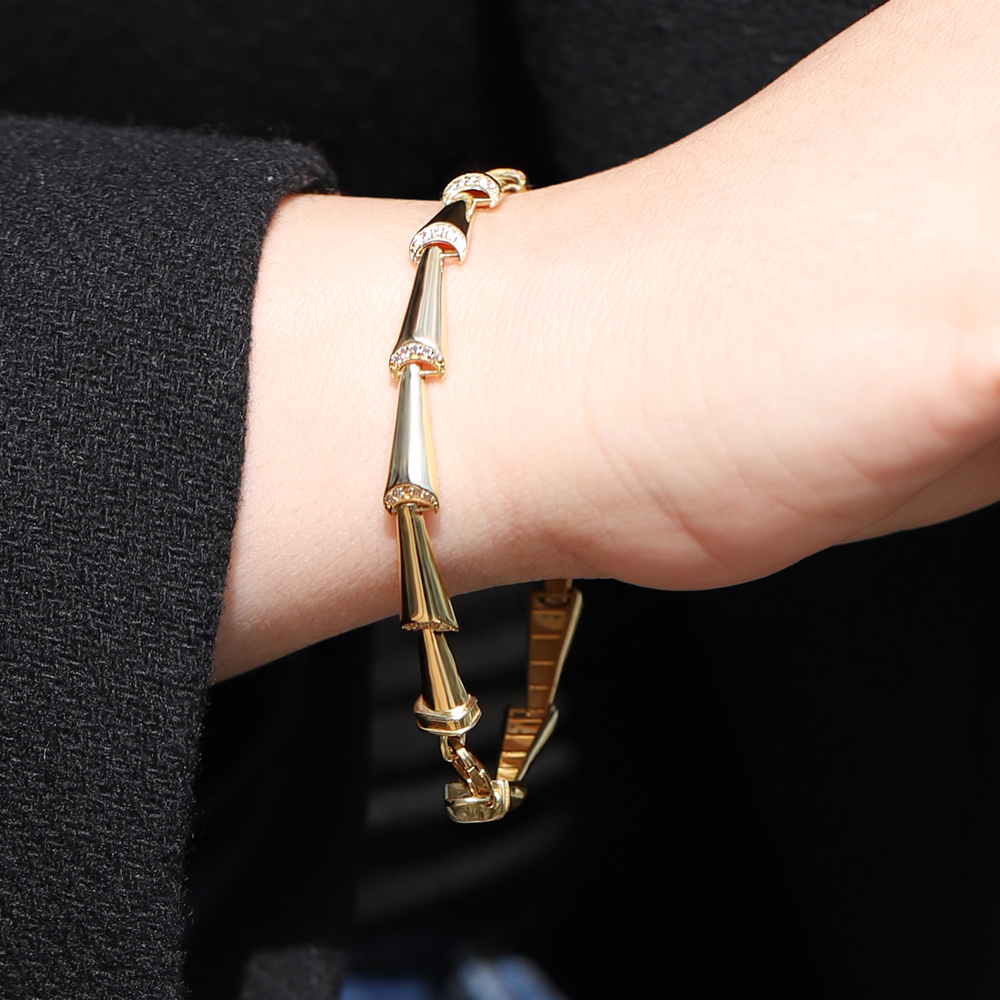 14 Ayar Sarı Altın Taşlı Bambu Bileklik