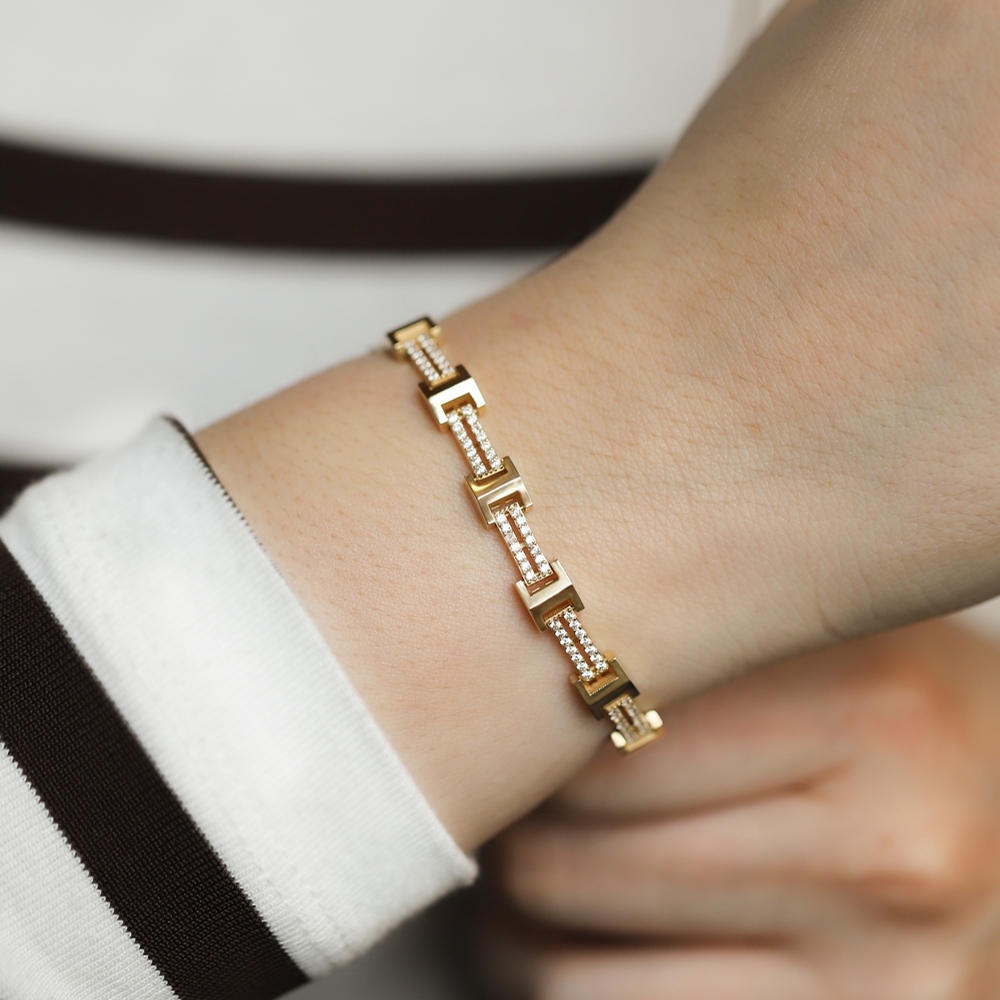 14 Ayar Sarı Altın Taşlı Bileklik