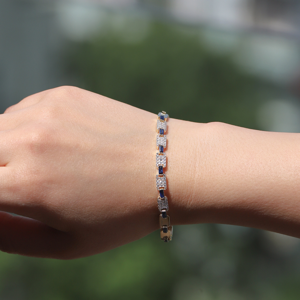 14 Ayar Sarı Altın Mavi Taşlı Bileklik