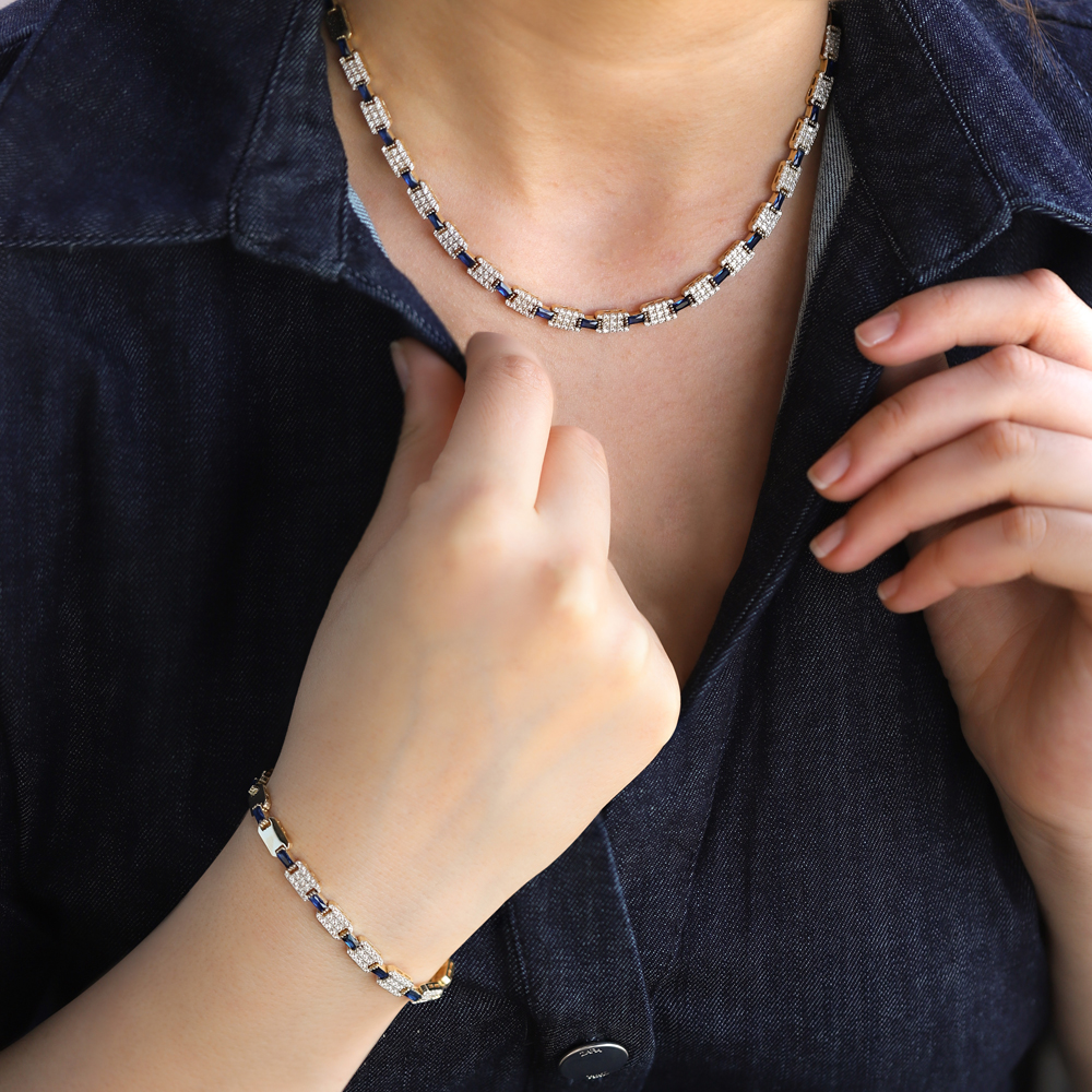 14 Ayar Sarı Altın Mavi Taşlı Bileklik