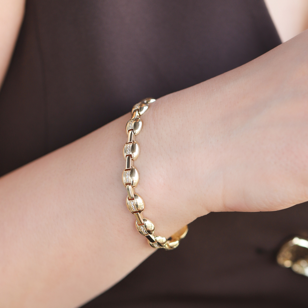 14 Ayar Sarı Altın Taşlı Bileklik