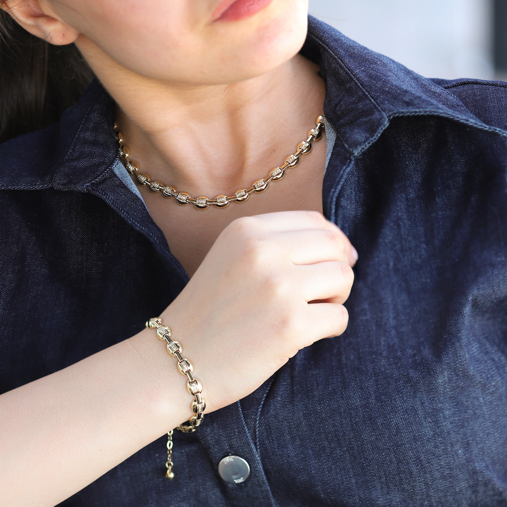 14 Ayar Sarı Altın Taşlı Bileklik